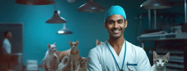 East Indian Man Veterinarian Job Career Attractive Backdrop Generative AI - obrazy, fototapety, plakaty