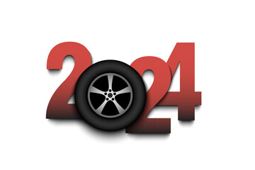 Happy New Year 2024 and wheel car
