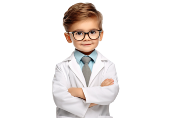 A Little boy in a doctor suit on a transparent background PNG. Children's dream career