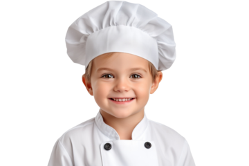 A Little boy in a chef suit on a transparent background PNG. Children's dream career