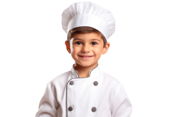 A Little boy in a chef suit on a transparent background PNG. Children's dream career