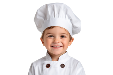 A Little boy in a chef suit on a transparent background PNG. Children's dream career