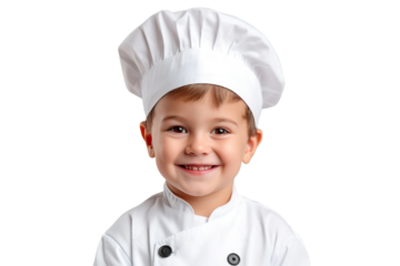A Little boy in a chef suit on a transparent background PNG. Children's dream career