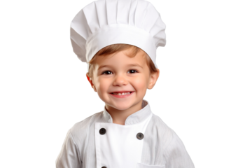 A Little boy in a chef suit on a transparent background PNG. Children's dream career