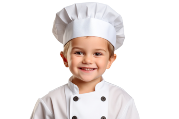 A Little boy in a chef suit on a transparent background PNG. Children's dream career