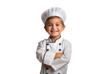 A Little boy in a chef suit on a transparent background PNG. Children's dream career