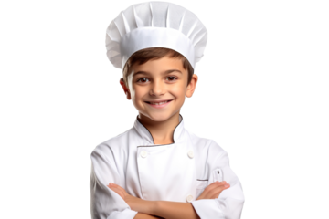 A Little boy in a chef suit on a transparent background PNG. Children's dream career