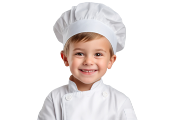 A Little boy in a chef suit on a transparent background PNG. Children's dream career