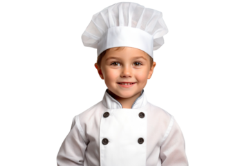 A Little boy in a chef suit on a transparent background PNG. Children's dream career