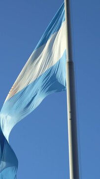 Argentinian Flag Waving against Blue Sky. Vertical Video