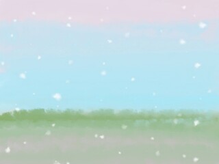 Naklejka premium Sky and snow falling scenery background.