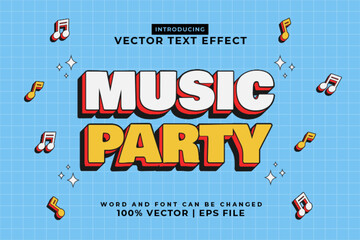 Editable text effect Music Party 3d Cartoon Cute template style premium vector