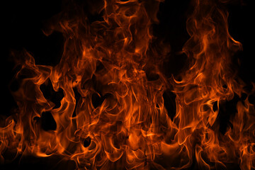 Fire flames isolated on black background. Fire burn flame isolated, flaming burning art design...