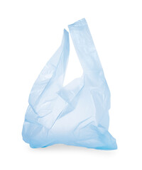 One light blue plastic bag isolated on white