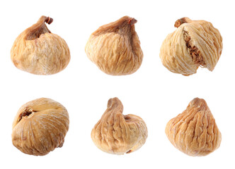 Sweet dried figs isolated on white, set
