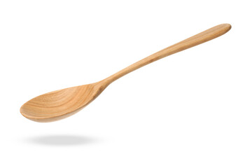 Wooden spoon in air isolated on white