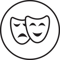 Black Line Theatrical mask icon. Theater, theatre mask sign. Masquerade mask. Happy and unhappy traditional symbol of theater. Comedy and tragedy mask symbol editable stock on transparent background.