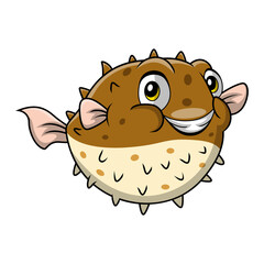 Cute puffer fish cartoon on white background