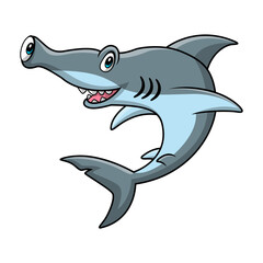Cute hammerhead shark cartoon on white background