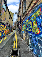 Bristol narrow street, colourful urban areas, graffiti street art