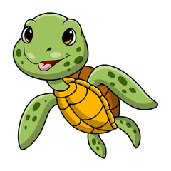 Cute sea turtle cartoon on white background