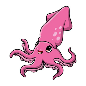  Cute squid cartoon on white background