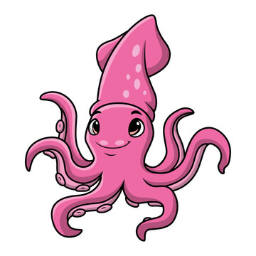  Cute squid cartoon on white background