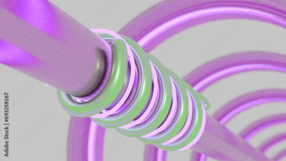 Poster tunnel with metal pipe and moving spirals. design. metal pipe into tunnel with rotating neon lines. 