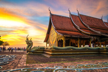 Fototapeta na wymiar Wat Sirindhorn Wararam glowing temple in Ubon, Thailand