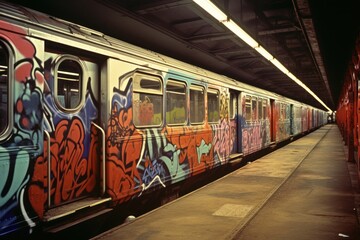 Subway train with graffiti all over 
