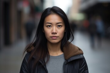 Obraz premium Asian woman serious sad face portrait outdoor