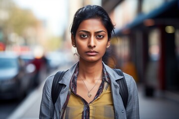 Indian woman serious sad face portrait outdoor