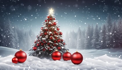 Fototapeta na wymiar A Christmas tree with ornaments and a star on top