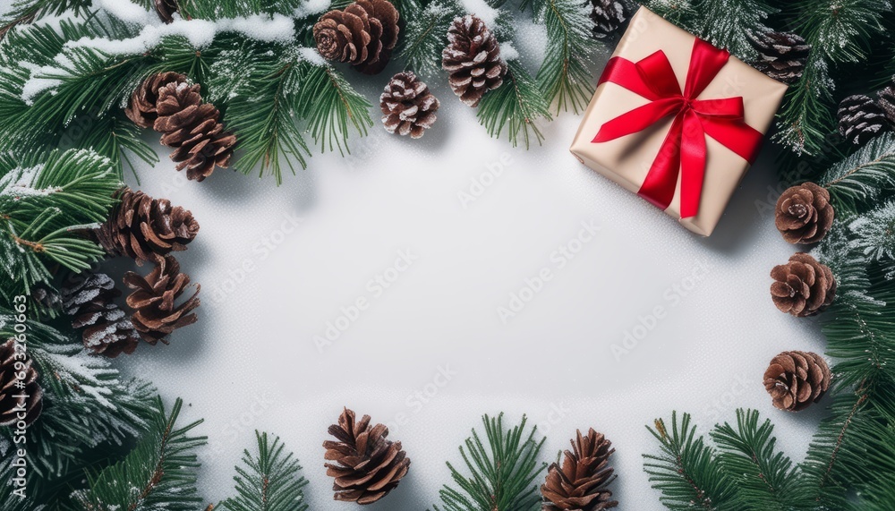 Poster A christmas stock image with a bow and pine cones