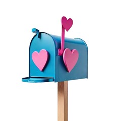 mailbox with hearts pink blue cartoon on white isolated background