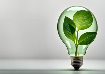 Eco Friendly Leaf Green Energy Light Bulb on a White Background Generative AI