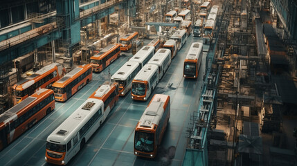 Bus assembly factory. Generative AI.