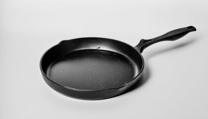 A black frying pan on a white background