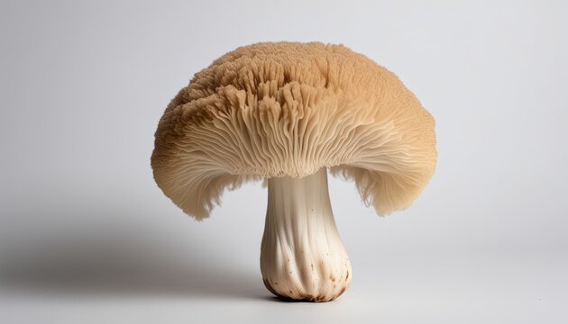A mushroom with a white stem and brown cap