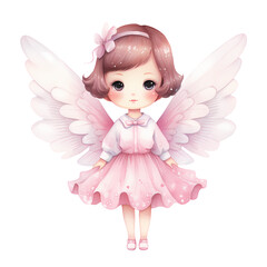Cute Pink Baby Fairy Watercolor Clipart Illustration