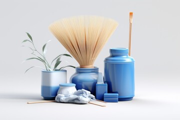 Fototapeta na wymiar Modern Blue Cleaning Set with Natural Elements