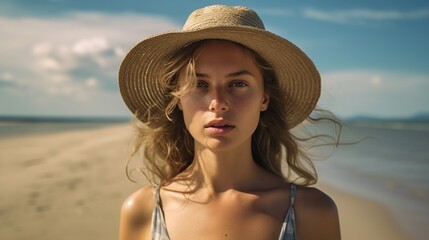 Portrait of a beautiful young woman on beach 