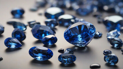 Blue sapphire gems stone | gem business | Diamonds on blue background - obrazy, fototapety, plakaty