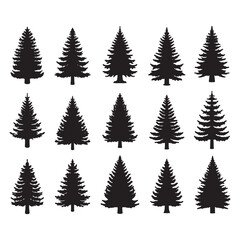 Isolated Pine on the white background. Pine silhouettes. Tree hand drawn. Vector EPS 10.	