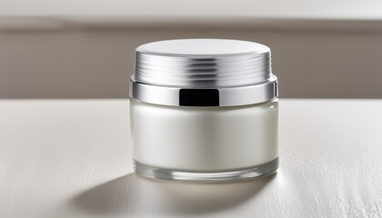 A white jar with a silver lid