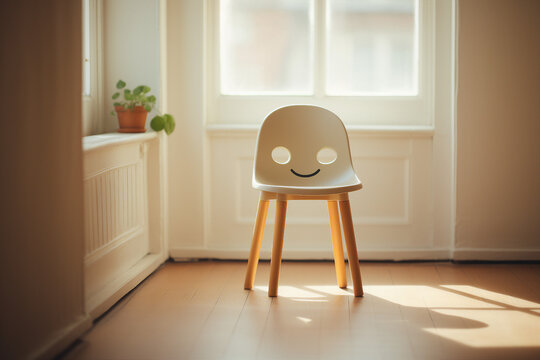 Chair with cute expression in a window