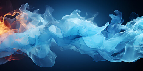 3d Flame Of Dynamic Blue Fire Blue color smoke on a dark blue background.AI Generative