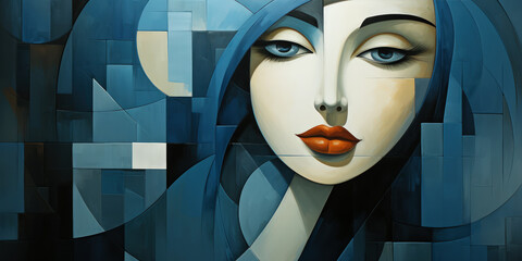 Cubist Blue Portrait