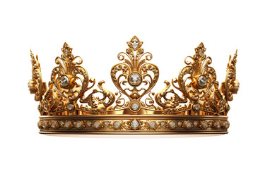 Intricately Designed Golden Crown: Regal Elegance Unveiled Isolated on Transparent Background PNG.