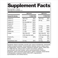 FDA Nutrition Supplement Facts Labeling Labels Multiple vitamins in packets Includes voluntary listing of vitamin D in IUs - obrazy, fototapety, plakaty
